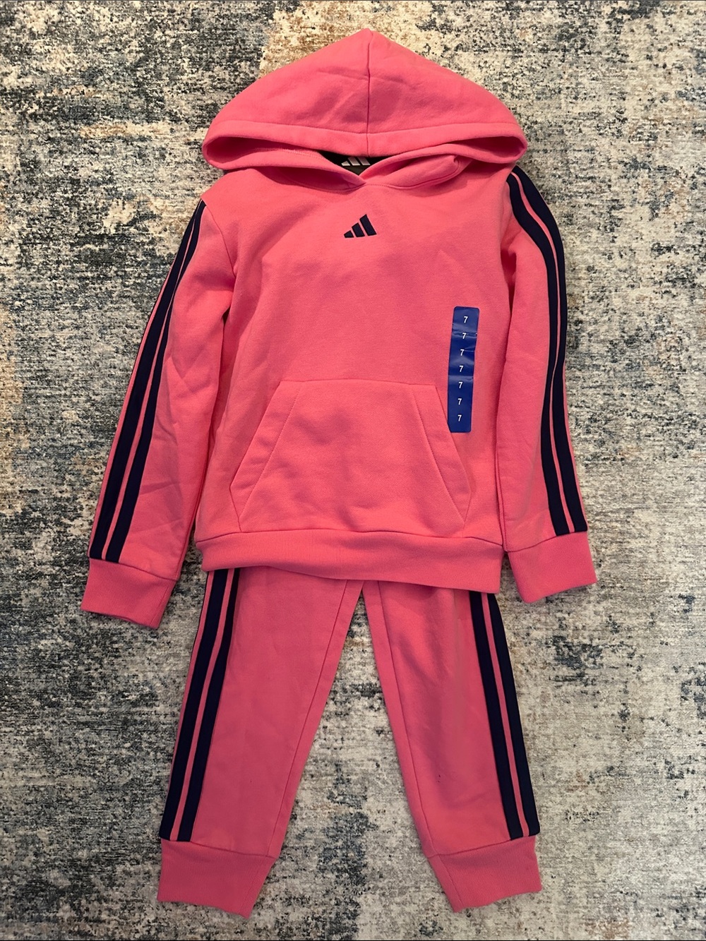 adidas Kids Pink Hoodie & Joggers Set with Navy Stripes